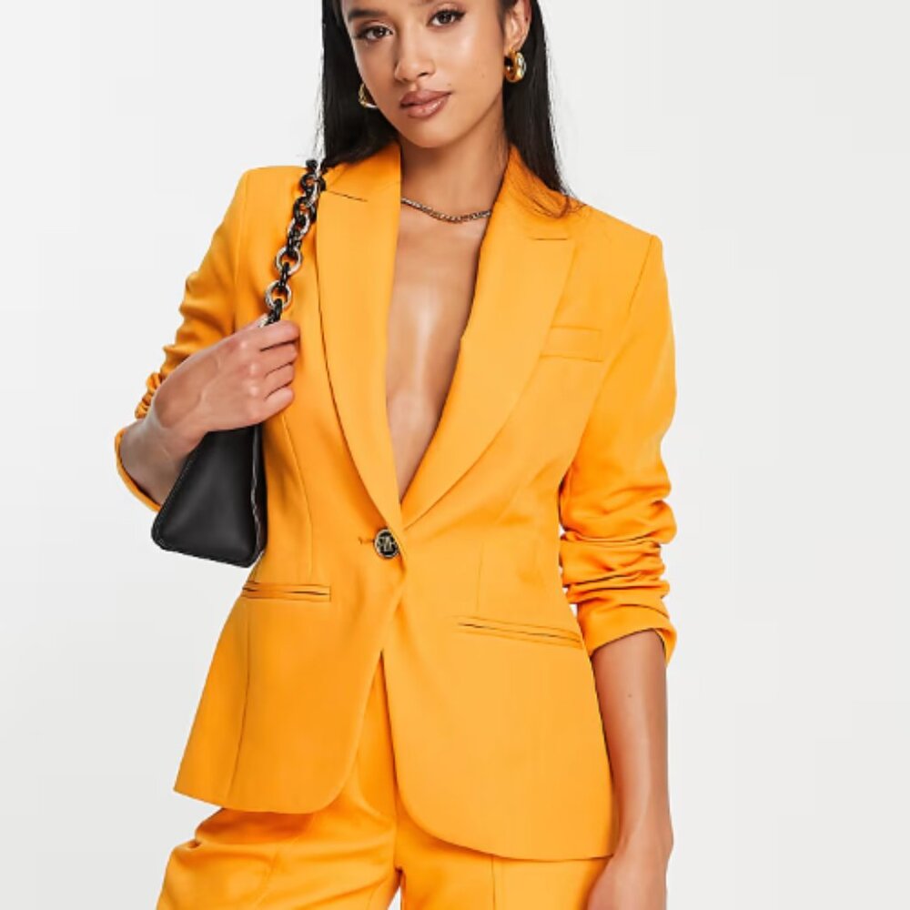 ASOS River Island Petite Structured Double Breasted Blazer Bright Orange $130.00